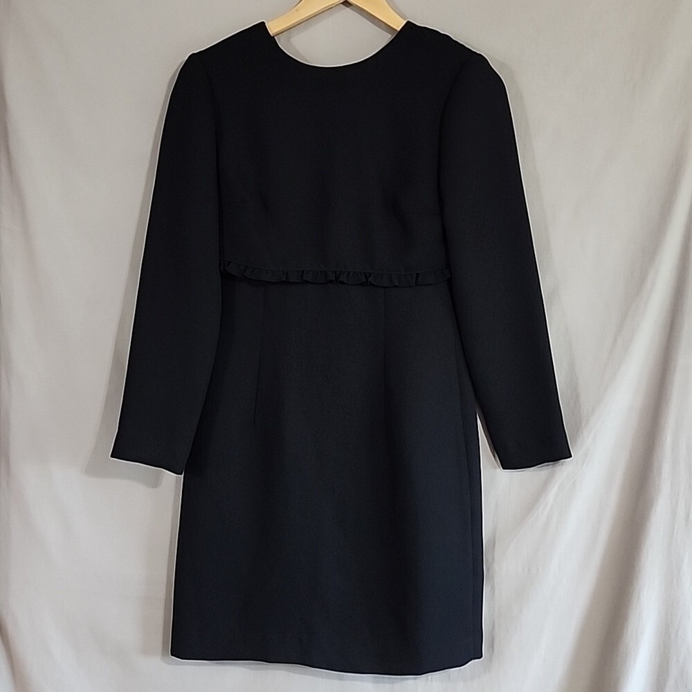 Liz Claiborne Petite Black Long Sleeve‎ Ruffle Waist Sheath Dress Size 2P